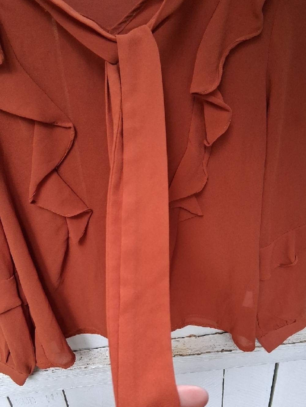 SHEIN Rust Ruffle Tie-Front Blouse - Picture 3 of 9